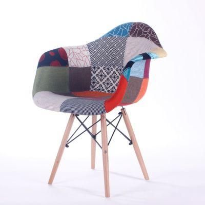 Hot Sale Italian Living Room Leisure Chair Patchwork Fabric Restaurant Dining Chair with Armrest