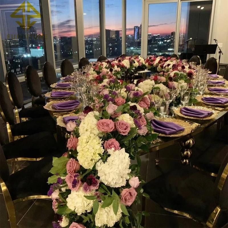 Wedding Gold Mirror Glass Stainless Steel Dining Rose Gold Table Wedding Rent Dining Table, Mirrored Dining Table