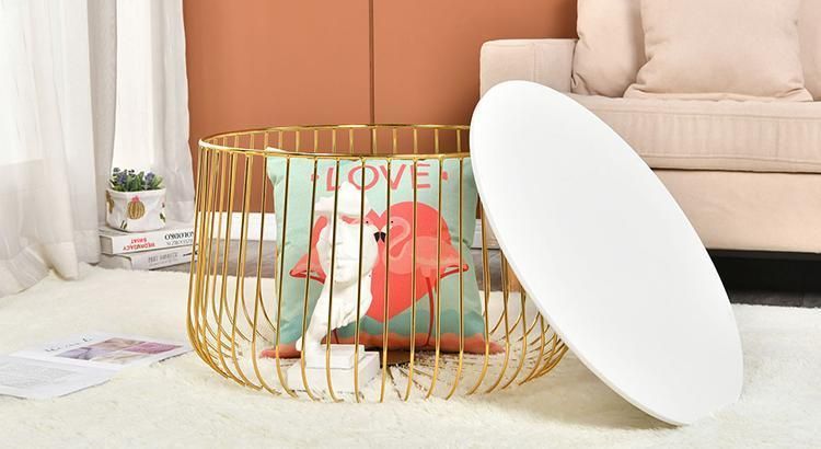 Modern Round Gold Metal Frame Storage Wood Removable Table Top Side Table for Living Room