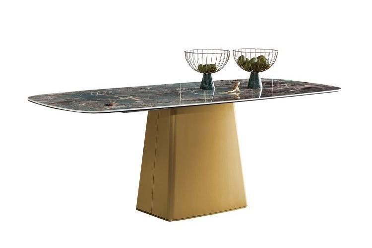 Good Price Customized Home Dining Furniture Gold or Black Stainless Steel Base Luxury Dining Table Villa Italian Marble Top Dinner Table