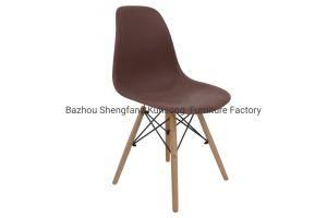 Brown Color PP Plastic Dining Chair with Wood Legs for Cafe Restaurant Home