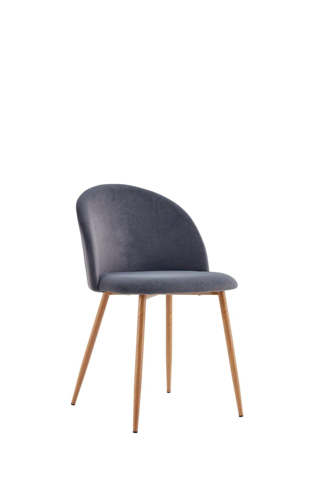 2021 Factory Supply Top One Best Selling Grey Velvet Fabric Dining Chair with Armrest and Wood Legs