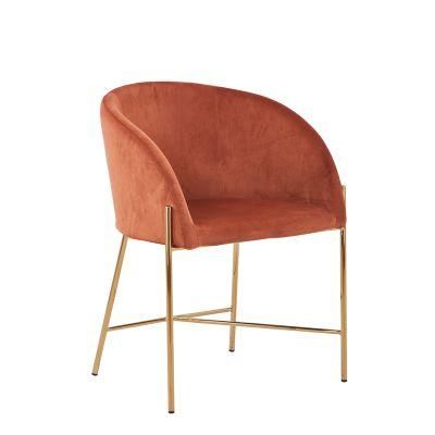 Vintage Style Comfortable Kitchen Golden Chrome Leg Velvet Fabric Modern Dining Chair