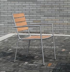 Simple Design Stainless Steel Outdoor Dining Chair with Poly Wood