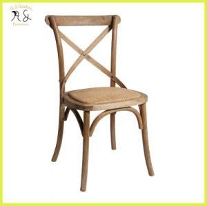 Stackable Wooden Cross Back with Rattan Seat Dining Chair