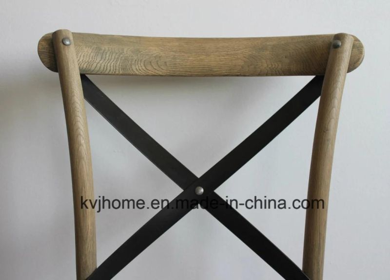 Vintage Oak Wood Metal Cross Back Dining Chair (UF-205)