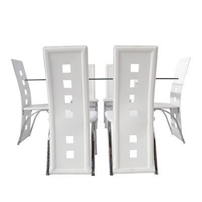 Wholesale Home Furniture Metal Frame Rectangle 10mm Transparente Tempered Glass Top Dining Table Set