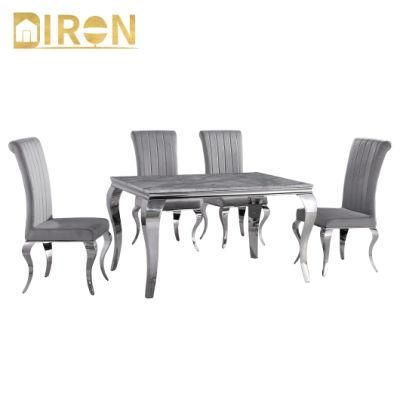 Modern Home Restaurant Furniture Special Metal Stainless Steel Marble Dining Room Table Set
