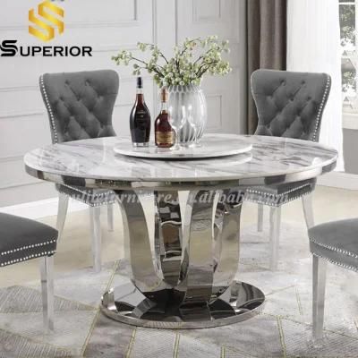 Round Rotate Center Marble Top Dining Table Sets with Chairs