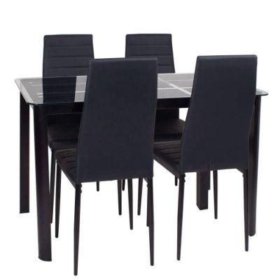 Factory Wholesale Black Stripe Glass Top Simple Style Modern Restaurant Furniture Dining Room Furniture Dining Table