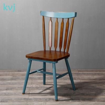 Kvj-7011 Industrial Antique Blue Windsor Wooden Dining Room Chair