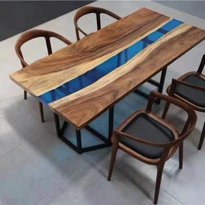 Beauty Blue Wooden Slab Table Top River Dining Table Solid Wood Clear Epoxy Resin Table