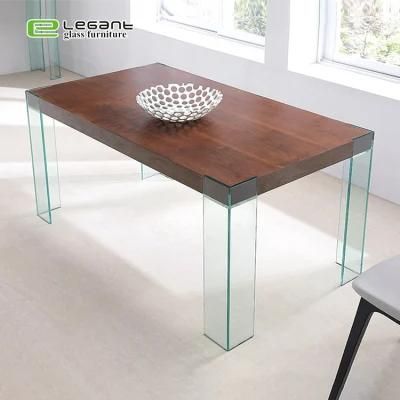 Rectangle MDF Top Dining Table with Glass Leg