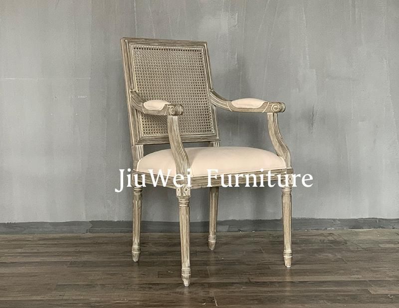 Hot Sale French Style Provincial Dining Room Furniture Ratten Stackable Wooden Chairs