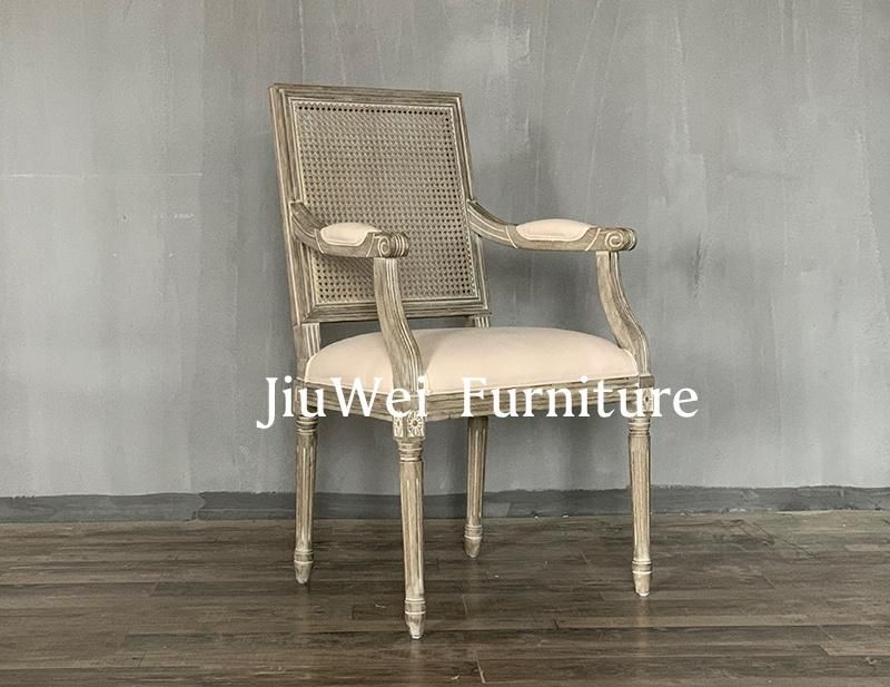 Hot Sale French Style Provincial Dining Room Furniture Ratten Stackable Wooden Chairs