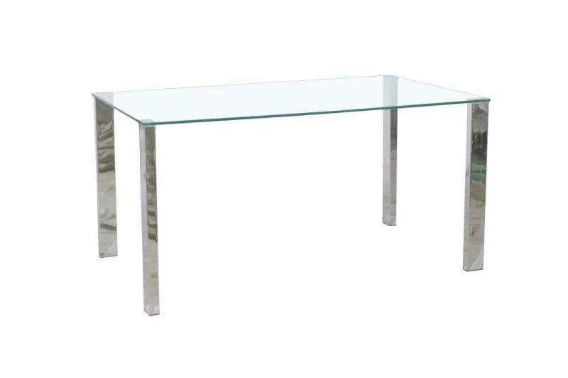 Factory Hot Sale Home Furniture Cheap Modern Glass Top Chromed Legs Dining Table