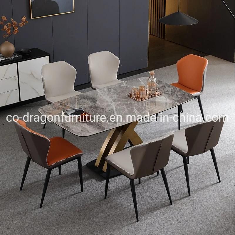 Fashion Luxury Stainless Steel Frame Dining Table with Marble Top