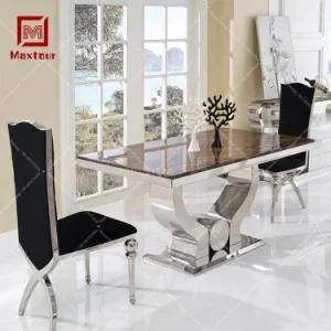 New Fashion Stainless Steel Furniture Marble Dining Table Set for Wedding From Foshan