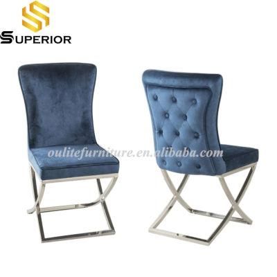 Modern Furniture Metal Frame Blue Velvet Dining Chair for Home