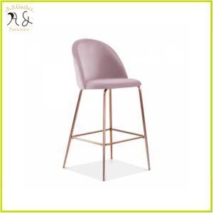 Light Luxury Ins Stylish Rose Golden Metal Leg Pink Velvet Upholstery High Bar Chair