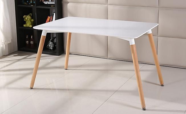 Nordic American Style Solid Wood White Vaneer MDF Wooden Leg Round Square Home Wholesale Cheap Vintage Kitchen 4 Seaters Dining Dinner Table Set