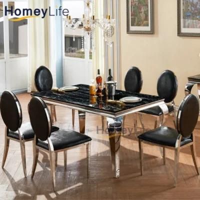 8 Seater White and Gold Metal Legs and Marble Top Dining Table