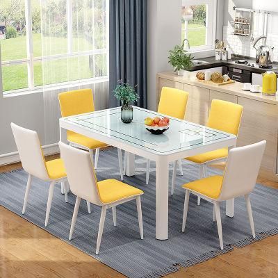 Colorful Fashion Popular Fiber Glass Rectangular 6 Chairs Dining Table Set