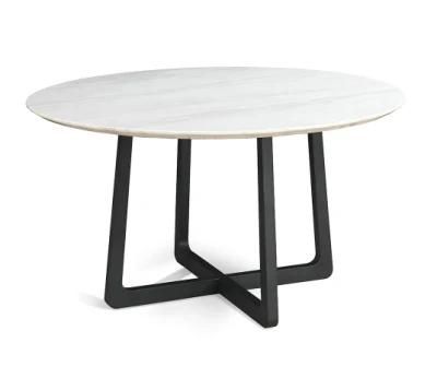 Modern Dining Room Furniture Round Natural Marble Top with Solid Wood Base Dining Table