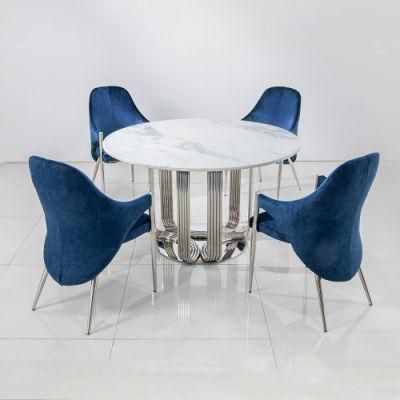 Italian Style Marble Chrome Stainless Steel Round Dining Table
