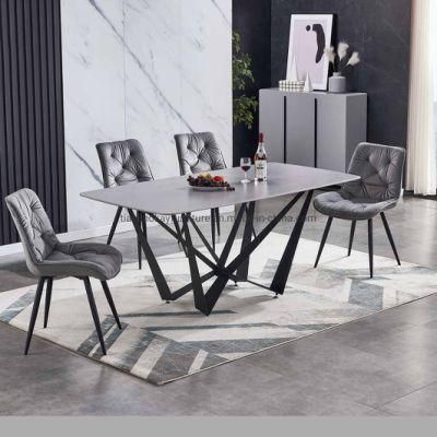 China Factory Hot Sale Slate Sintered Stone Top Marble Bulgaria Grey Ceramic Table Dining Table Set