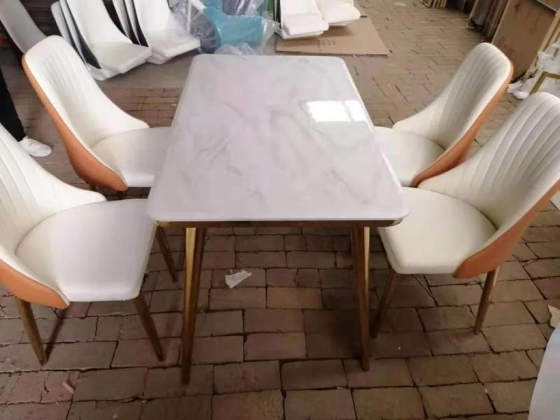 Top Sales Nordic Light Luxury Marble Dining Table with Gold Leg