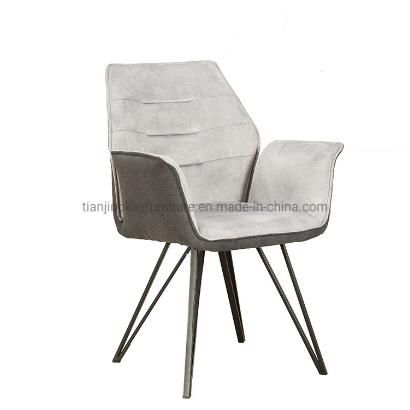 European Style Luxury Arm Chair Soft Fabric Powder Coating Metal Arch Leg Dining Chair