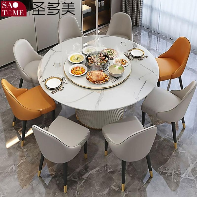 Round Rotary Dining Table with Rock Plate Top