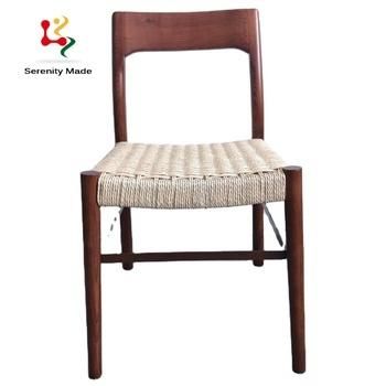 Chinese Classical Style Red Walnut Wood Woven Rope Braiding Seat Hospitality Dining Chair
