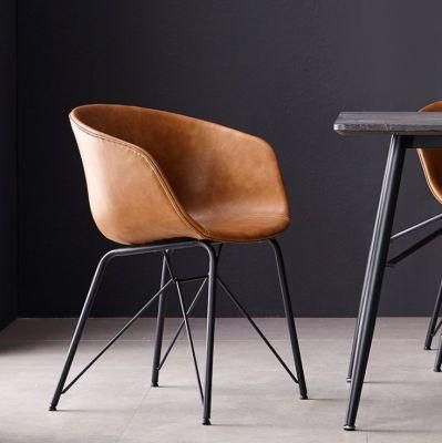 Modern Restaurant Chrome Metal Leg Leisure Chairs Leather Dining Chair