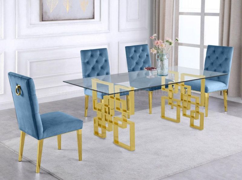 Wholesale Mexico Luxury Gold Stainless Steel Stand Glass Dining Table