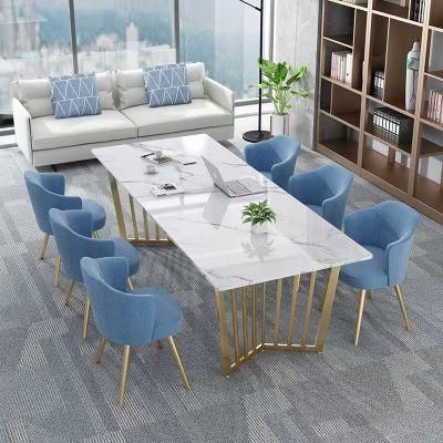 Customized Length and Color Metal Base Marble Top Dining Table