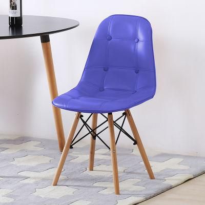 Factory Modern Leather Chair White PU Blue Chair Buttoned Nordic Style Dining Room Chairs