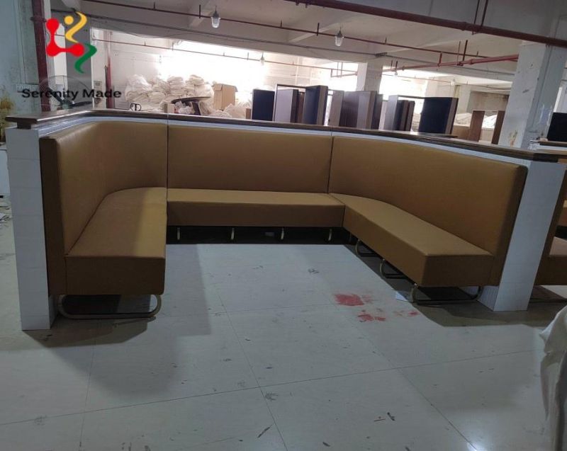 Customize Made Commercial Use PU Booth Sofa Hotel Lobby Restaurant Booth Seating Waiting Sofa Booth Seating with Tile Wall
