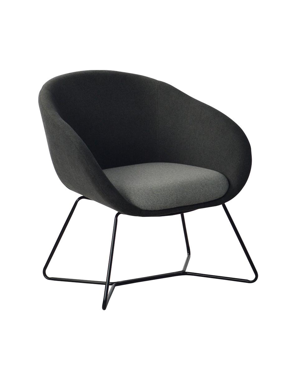 Dark Fabric Frame X-Cross Metal Base Leisure Armchair with Light Grey Cushion for Coffee Shop Use