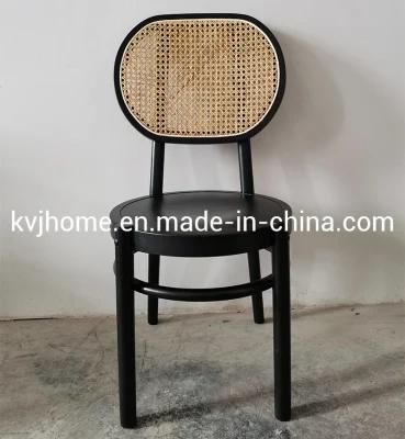 Kvj-9013 New Design Black Rattan Back Wooden Dining Chair