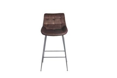 Modern Restaurant Brown Flannel Wooden Leg Bar Chair