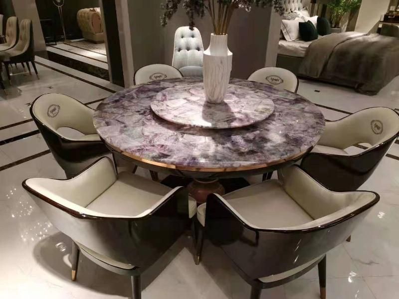 Furniture Dining Restaurant Marble Blue/Purple Gemstone Onyx Leisure Living Room Dining Round Table