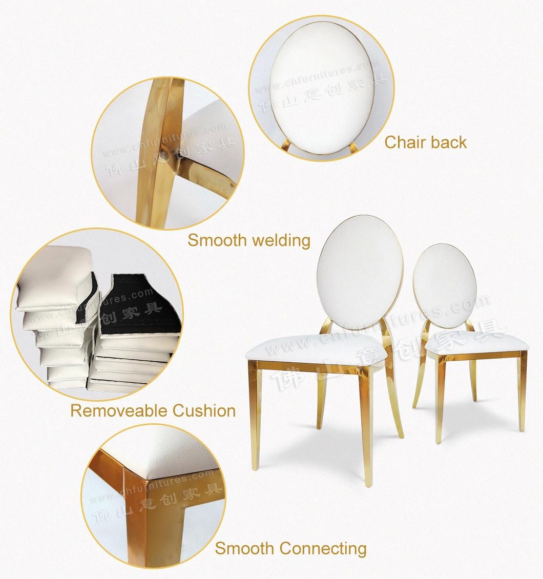 Rental Fancy Gold Stainless Steel Dior Wedding Chair for Restaurant and Banquet with Round Back
