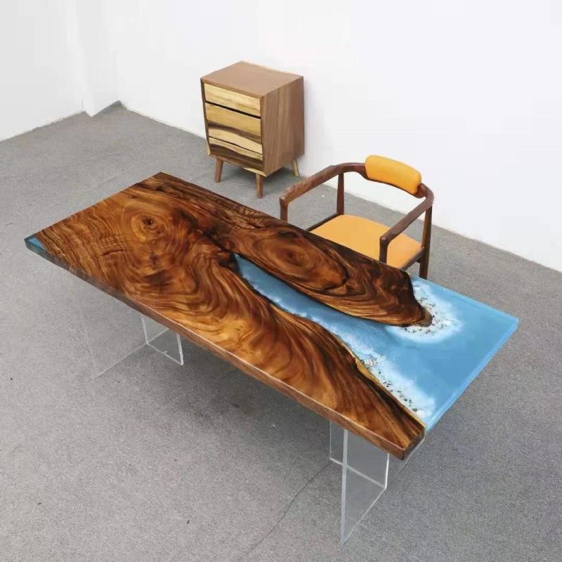 Solid Top Live Edge Slab Epoxy Suar Wood Table