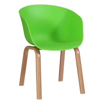 Commercial Restaurant Chair PP Plastic Seat Wood Legs Colorful Dining Chair Outdoor Chair