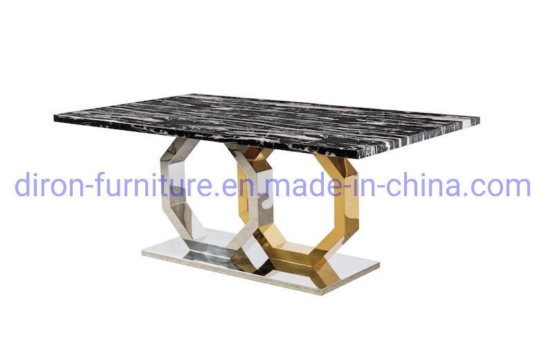 Modern Luxury Curved Marble Top Golden Stainless Steel Restaurant Dining Table Black