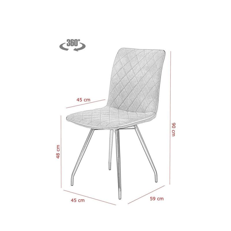 360° Rotatable Metal Frame Round Tube Powder Coating Black and Grey Dining Chair