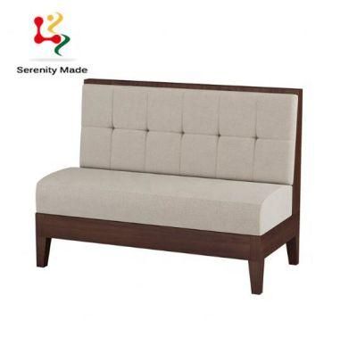 New Design Fast Food Restaurant Cafe Use Double Sides Fabric Leather Upholstery Seating Wood Frame Booth Sofa