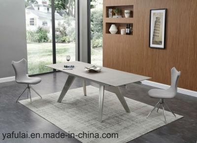 Hot Sale Extension Home Furniture Glass with Artifical Marble Dining Table